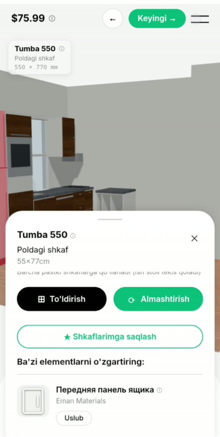 Saqlangan shkafni loyihaga qo'shish oynasi